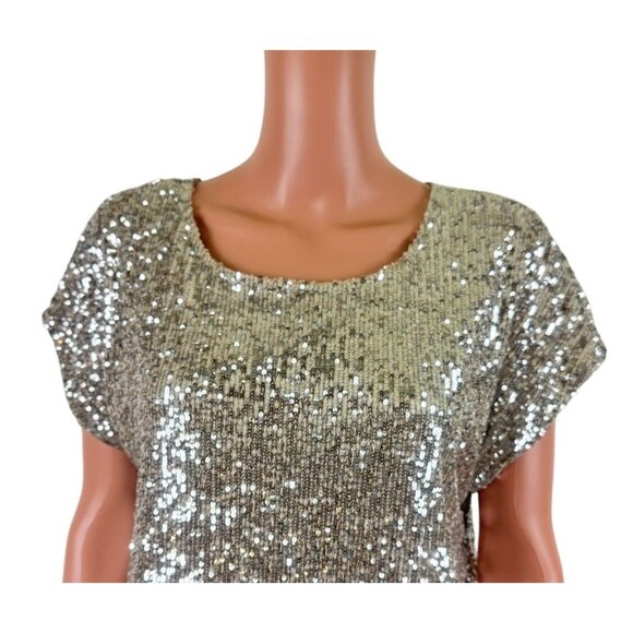 Cable & Guage Sequins Scoop Neck Short Sleeve Top Blouse Size Large - Picture 11 of 13